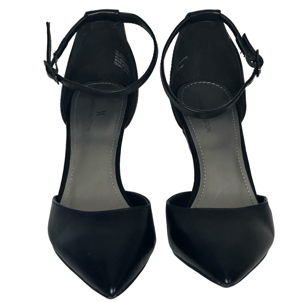 Worthington Black Pointed Toe Ankle Strap Heels